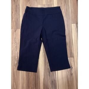 Ruby Rd Petite 10P Navy Pull On Cropped Pants Stretch Career Work Capri Slacks